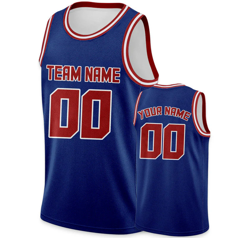 Custom Royal Red Round Neck Rib-Knit Basketball Jersey