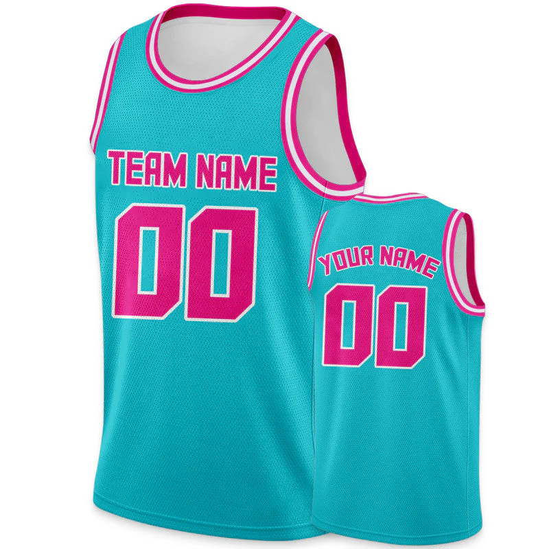 Custom Aqua Pink-White Round Neck Rib-Knit Basketball Jersey