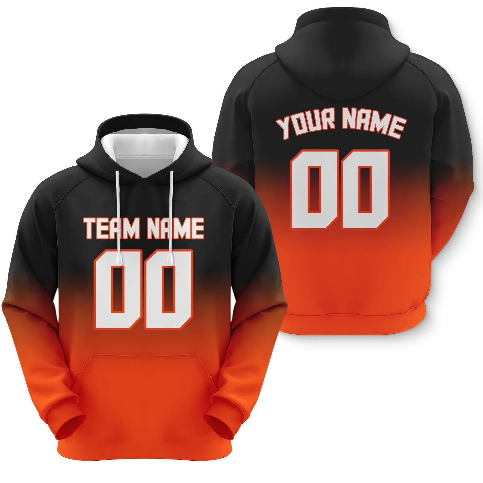 Custom Black White-Orange Sports Pullover  Sweatshirt Split  Fashion Football Hoodie