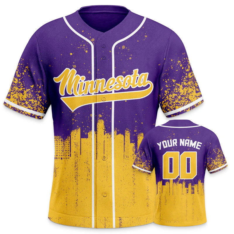 Custom 3D Graffiti Purple Gold-White Authentic Baseball Silhouette Jersey