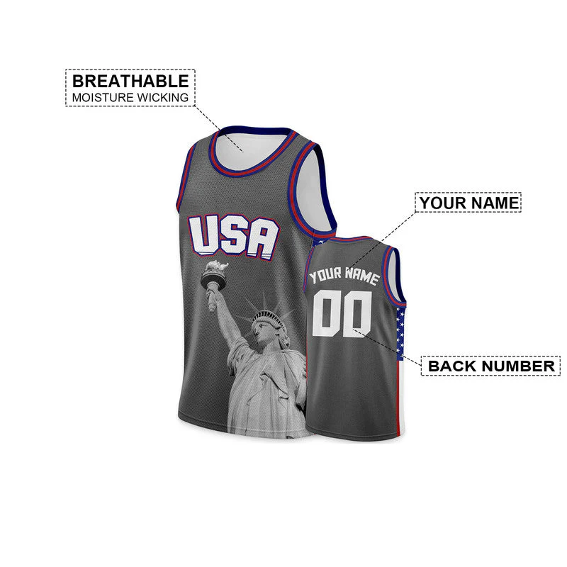 Grey Statue Of Liberty Basketball Jersey