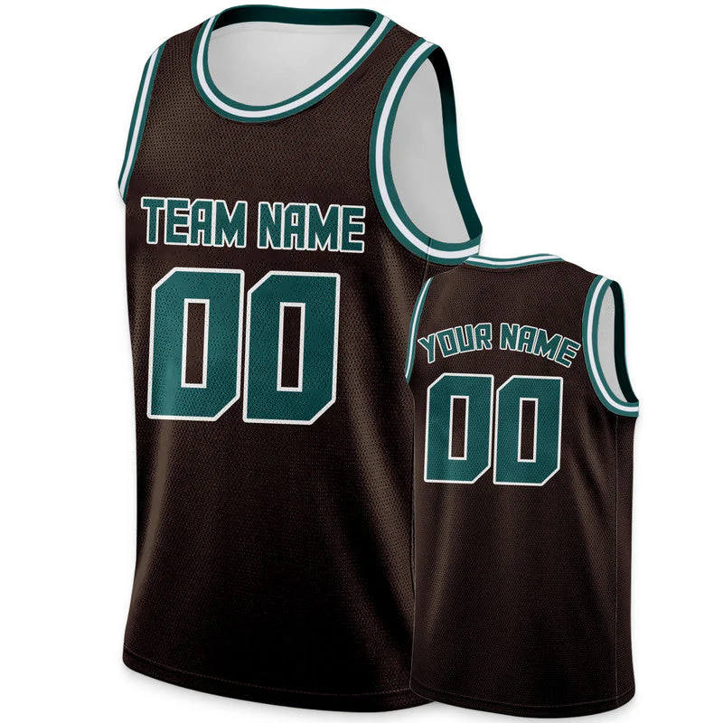 Custom Brown Aqua Round Neck Rib-Knit Basketball Jersey