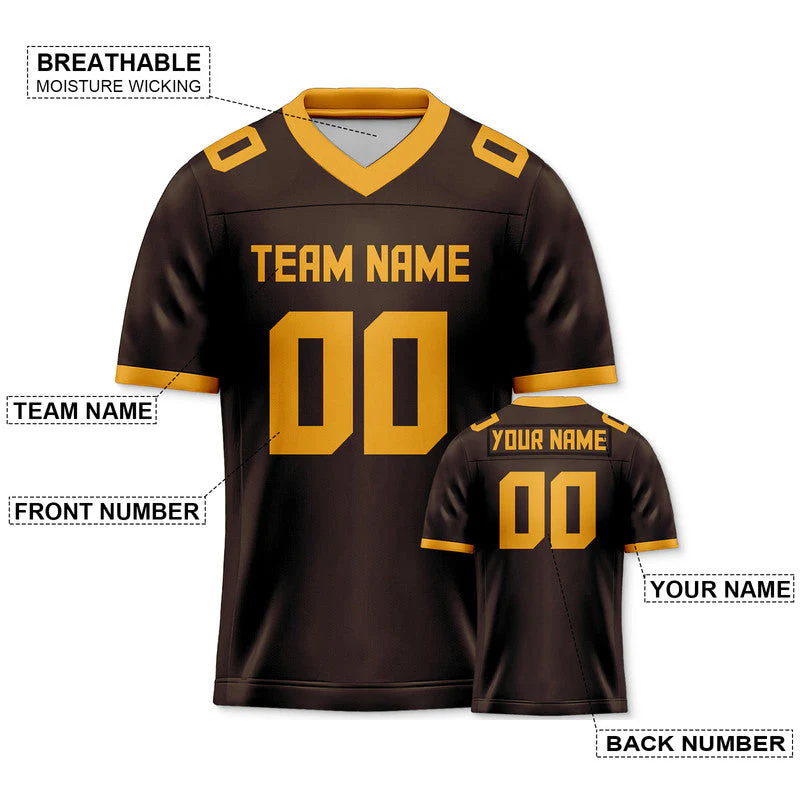 Custom Brown Gold Mesh Authentic Football Jersey